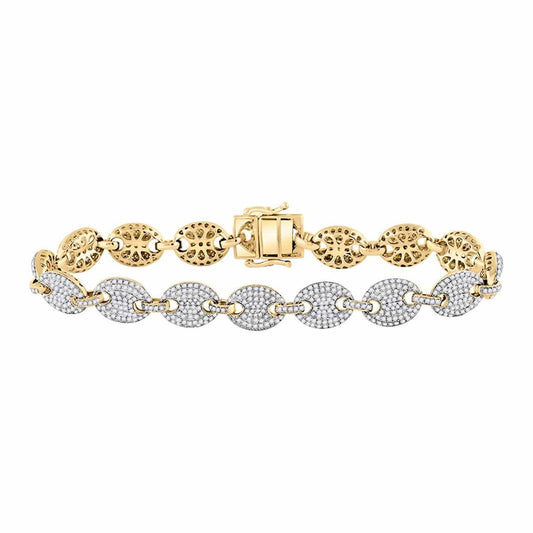 5CTW Real Diamond 10K Gold Yellow Pave Puffed Anchor Mariner Bracelet  8.5"
