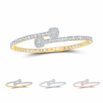2.70CTW Natural Diamond 10K Yellow, White & Rose Gold Two - Tone Cuff Bangle Bracelet (Solid Links) - WJD Exclusives