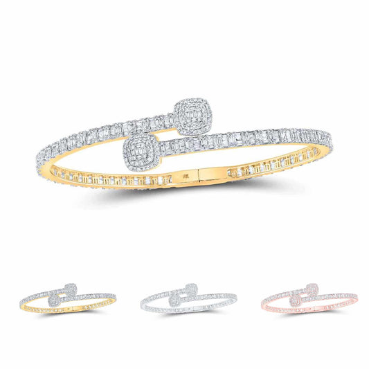 2.70CTW Real Diamond 10K Gold Yellow White Rose Two-Tone Cuff Bangle Bracelet