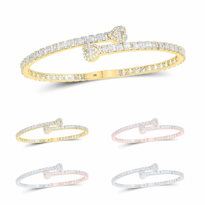 2.65CTW Natural Diamond 10K Yellow, White & Rose Gold Heart Cuff Bangle Bracelet (Solid Links) - WJD Exclusives