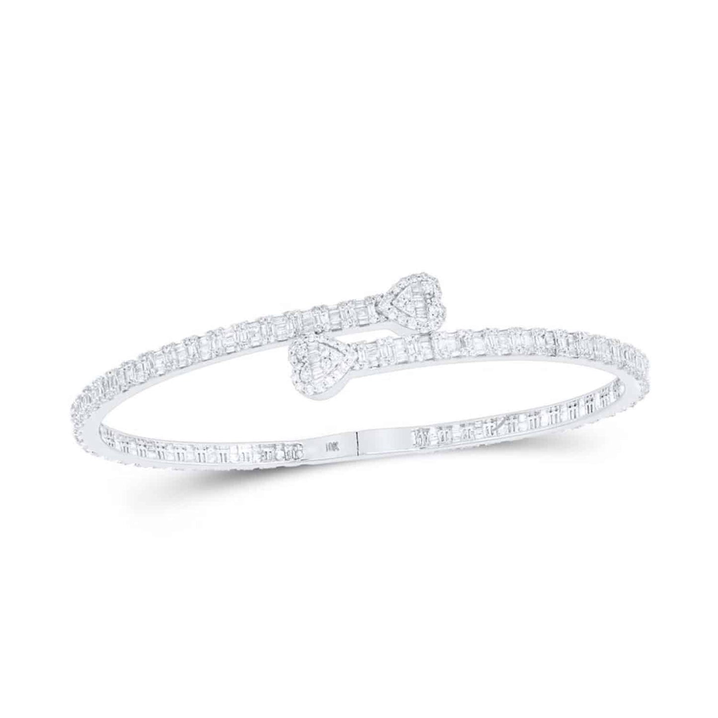 2.65CTW Natural Diamond 10K Gold Yellow White Rose Heart Cuff Bangle Bracelet