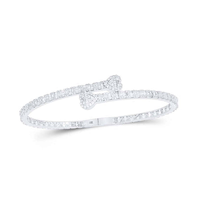 2.65CTW Natural Diamond 10K Yellow, White & Rose Gold Heart Cuff Bangle Bracelet (Solid Links) - WJD Exclusives