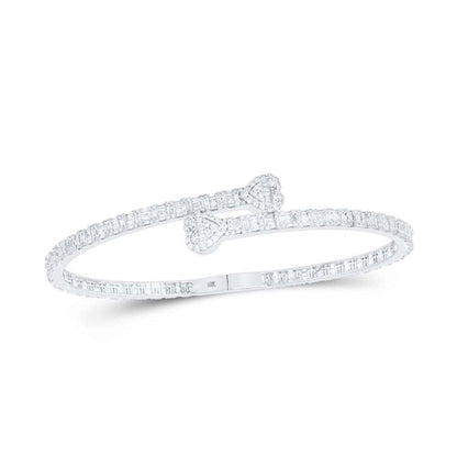 2.65CTW Natural Diamond 10K Gold Yellow White Rose Heart Cuff Bangle Bracelet