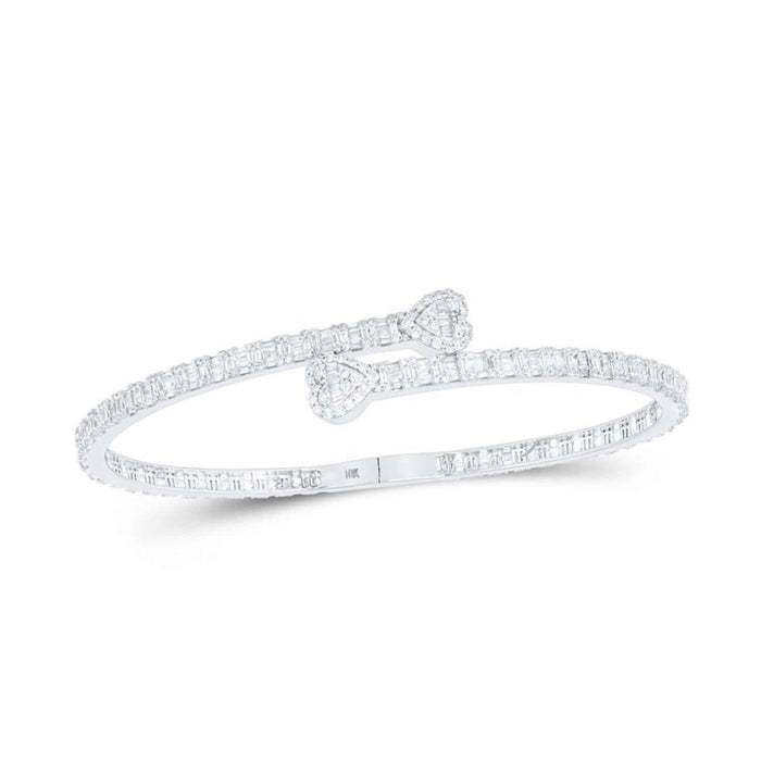 2.65CTW Natural Diamond 10K Yellow, White & Rose Gold Heart Cuff Bangle Bracelet (Solid Links) - WJD Exclusives