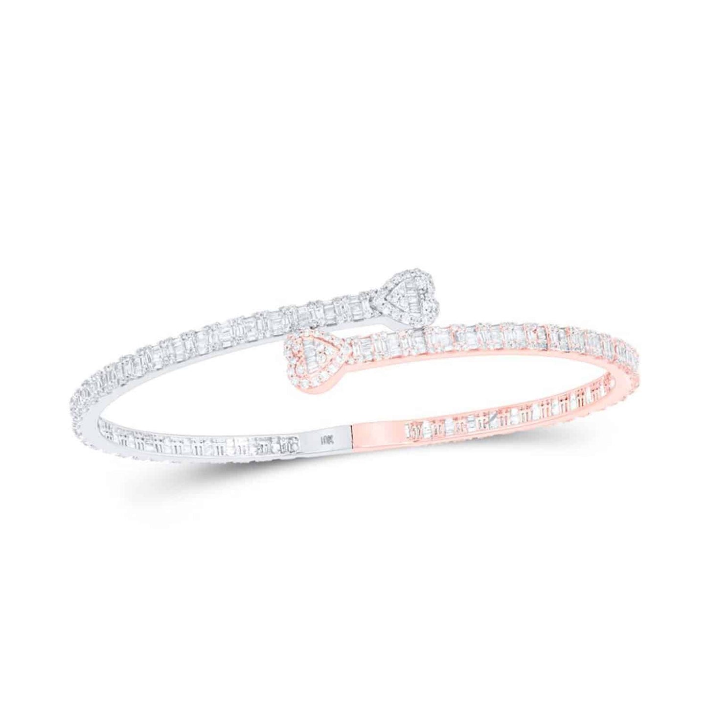 2.65CTW Natural Diamond 10K Gold Yellow White Rose Heart Cuff Bangle Bracelet