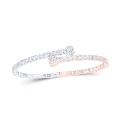 2.65CTW Natural Diamond 10K Gold Yellow White Rose Heart Cuff Bangle Bracelet