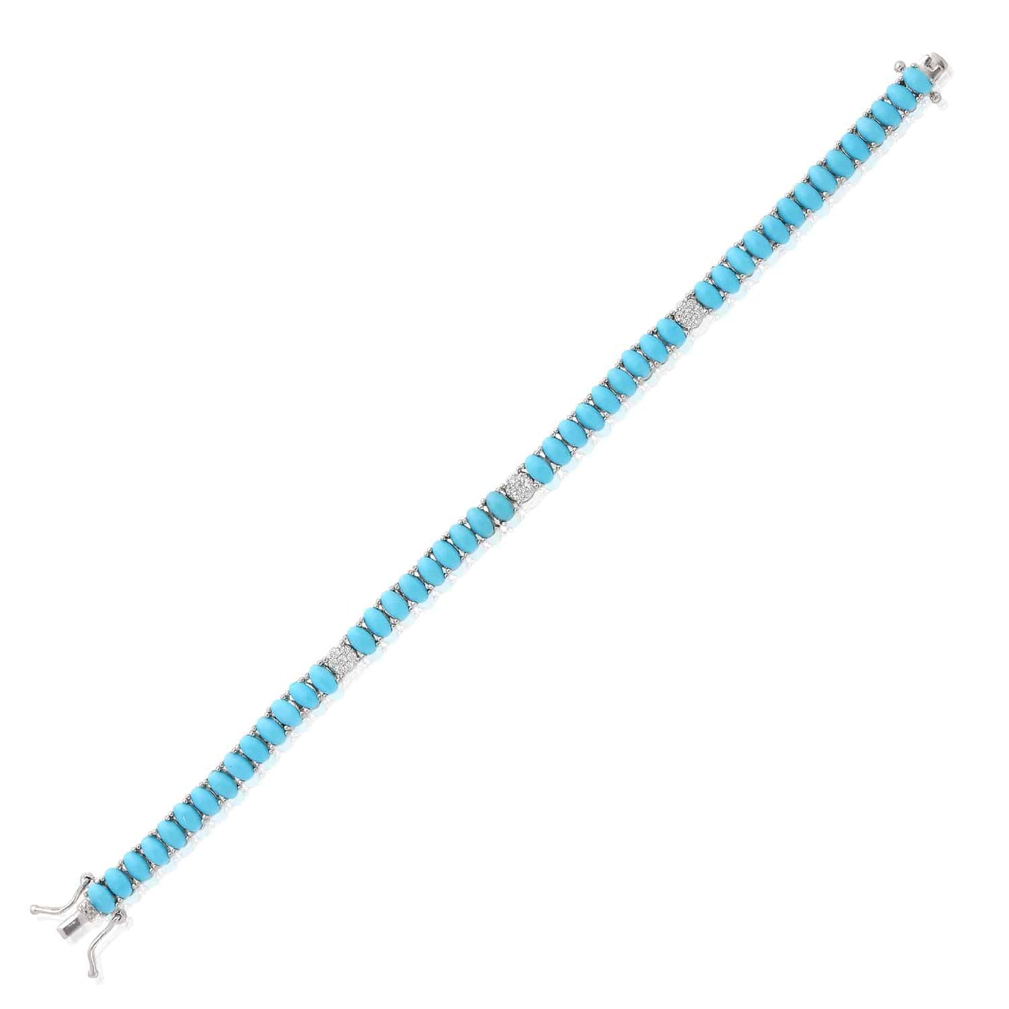 Sterling Silver 5mm Oval Cabochon Turquoise Tennis Bracelet 6.5"-7"