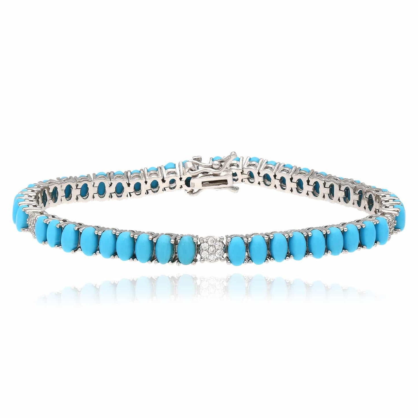 Sterling Silver 5mm Oval Cabochon Turquoise Tennis Bracelet 6.5"-7"