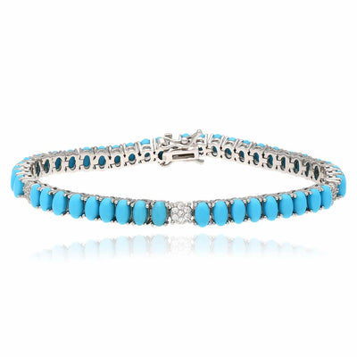 Sterling Silver 5mm Oval Cabochon Turquoise Tennis Bracelet 6.5" - 7" - WJD Exclusives