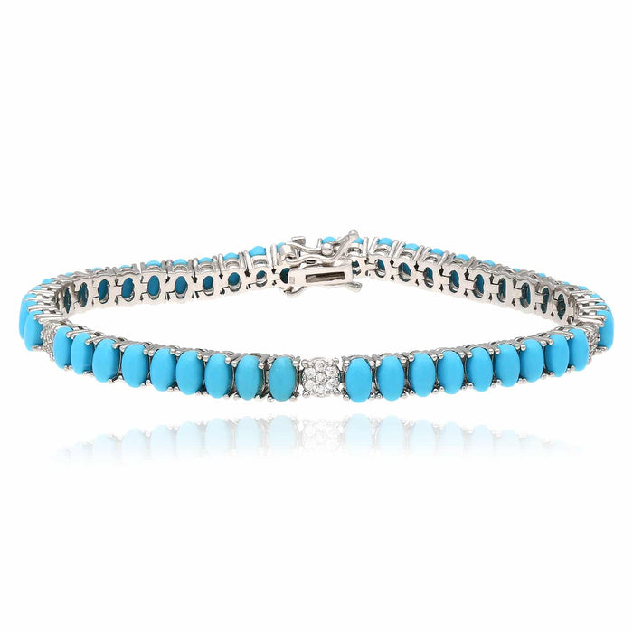 Sterling Silver 5mm Oval Cabochon Turquoise Tennis Bracelet 6.5" - 7" - WJD Exclusives