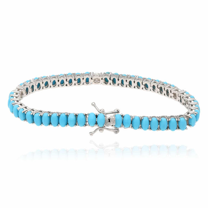 Sterling Silver 5mm Oval Cabochon Turquoise Tennis Bracelet 6.5" - 7" - WJD Exclusives