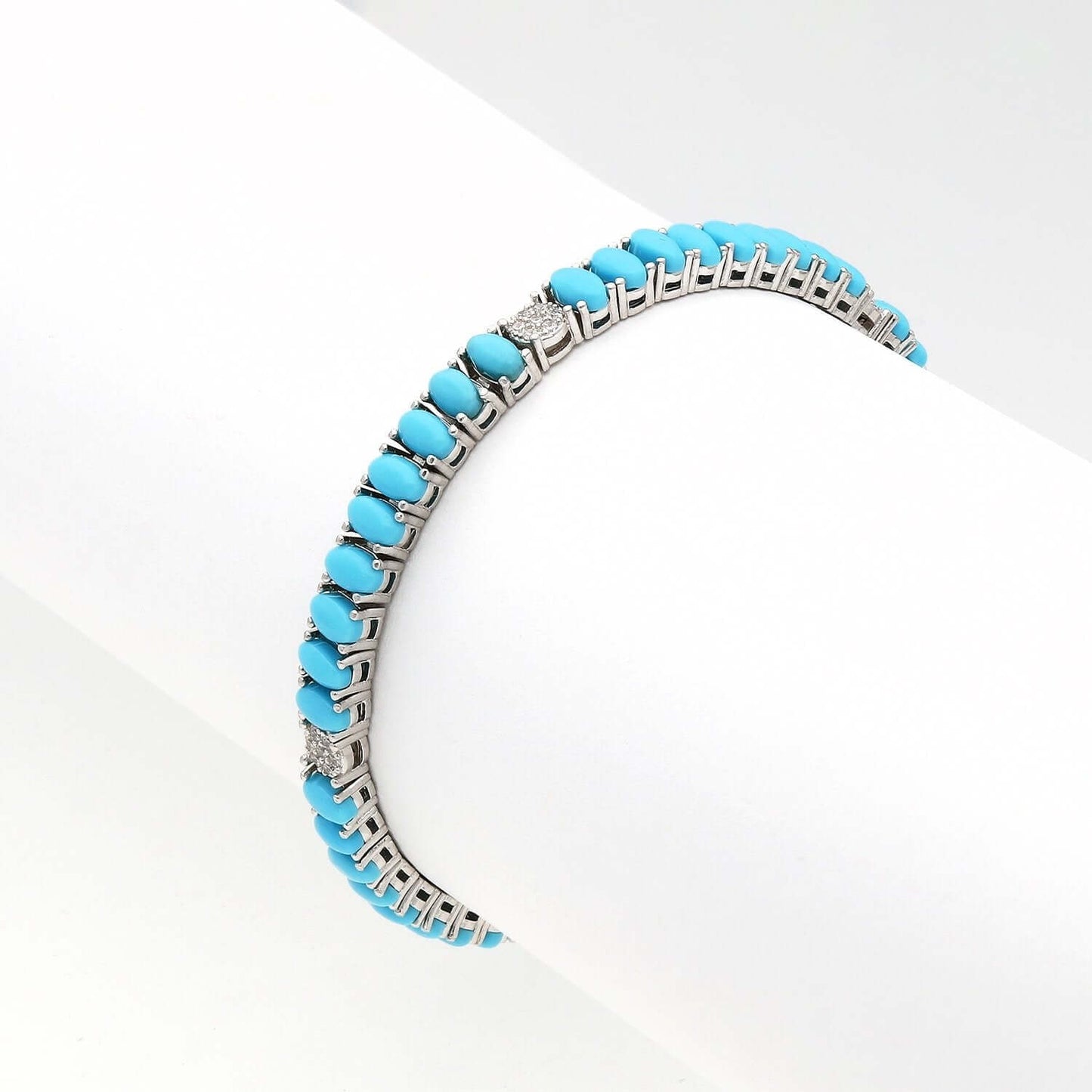 Sterling Silver 5mm Oval Cabochon Turquoise Tennis Bracelet 6.5"-7"