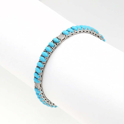 Sterling Silver 5mm Oval Cabochon Turquoise Tennis Bracelet 6.5"-7"