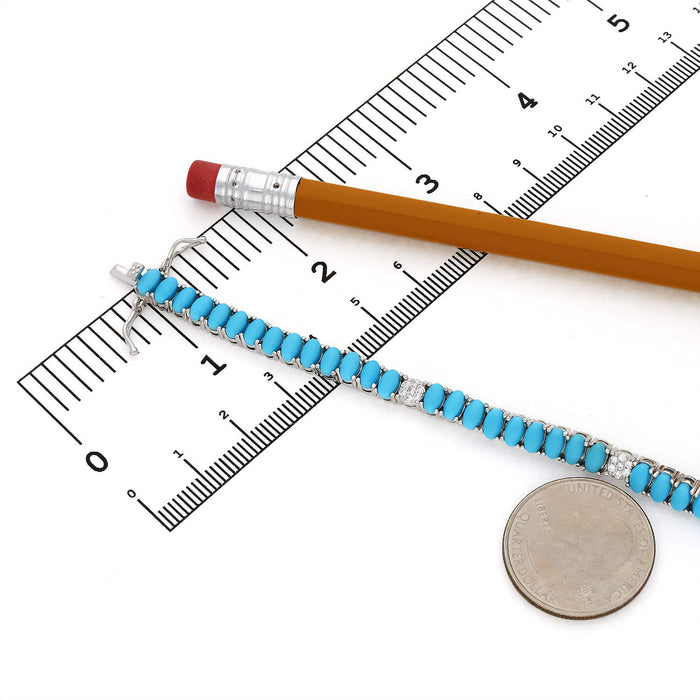 Sterling Silver 5mm Oval Cabochon Turquoise Tennis Bracelet 6.5" - 7" - WJD Exclusives