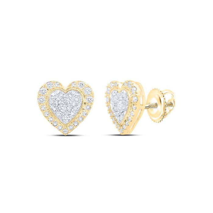 0.50CTW Natural Diamond 10K Gold Yellow Rose White Heart Stud Earrings - WJD Exclusives