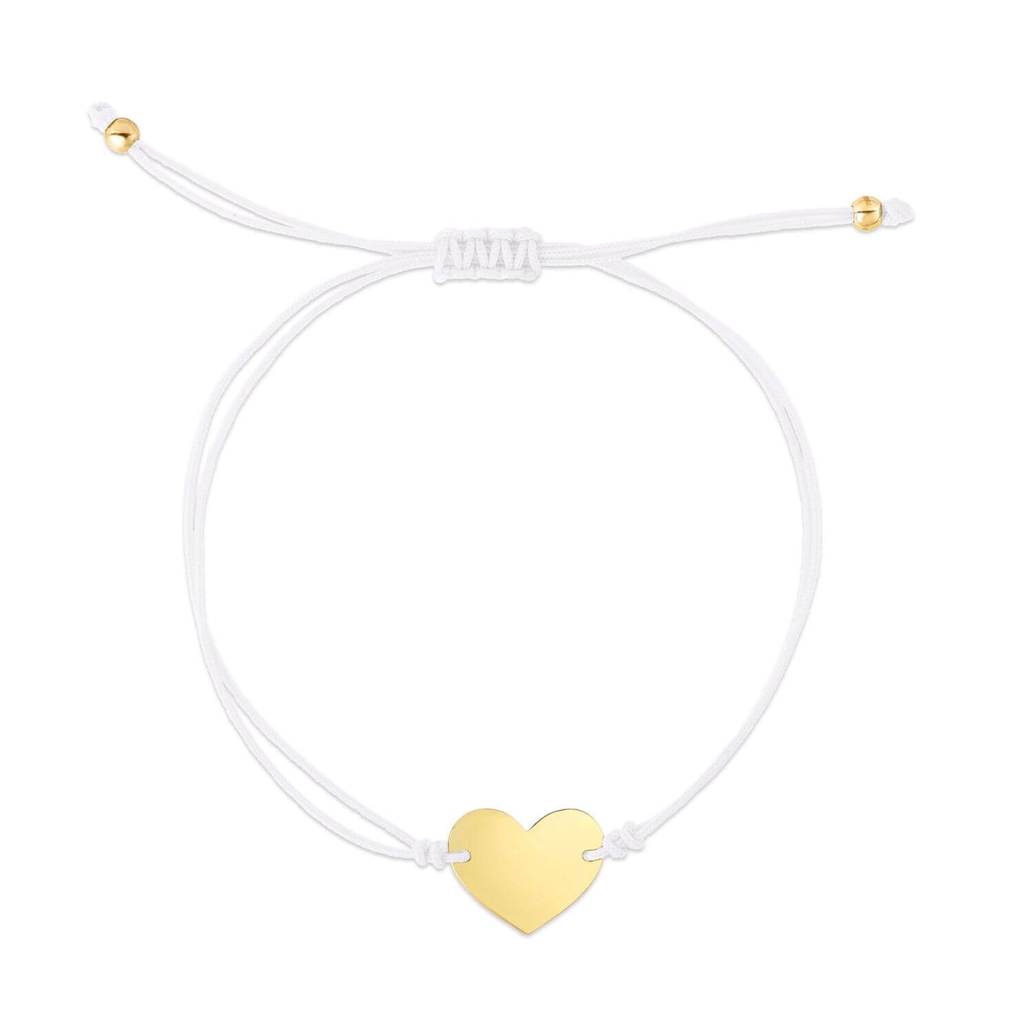 Engravable 14K Gold Yellow Cord Heart Friendship Bracelet 9.25" Adjustable