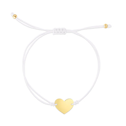 Engravable 14K Gold Yellow Cord Heart Friendship Bracelet 9.25" Adjustable