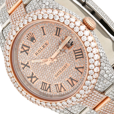 Rolex Datejust Automatic 18K Gold 2-Tone Custom Natural Diamond Pave 41mm Watch