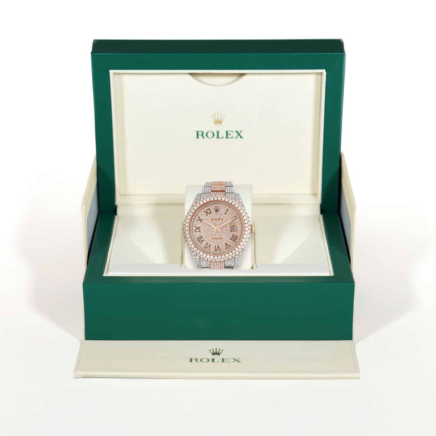Rolex Datejust Automatic 18K Gold 2-Tone Custom Real Diamond Pave 41mm Watch