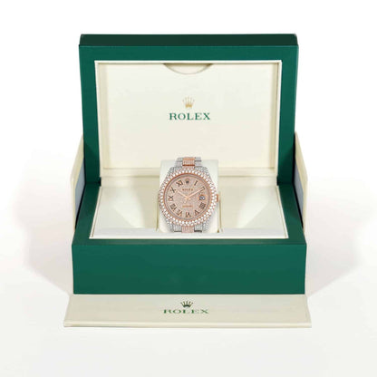 Rolex Datejust Automatic 18K Gold 2-Tone Custom Real Diamond Pave 41mm Watch