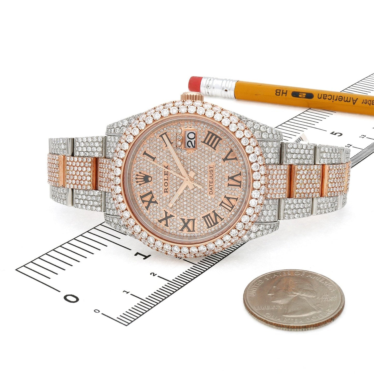 Rolex Datejust Automatic 18K Gold 2-Tone Custom Real Diamond Pave 41mm Watch