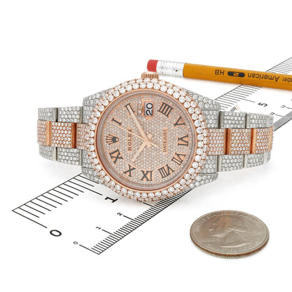 Rolex Datejust Automatic 18K Gold 2-Tone Custom Real Diamond Pave 41mm Watch
