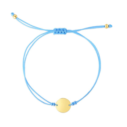Engravable 14K Gold Yellow Cord Circle Disc Friendship Bracelet 9.25" Adjustable