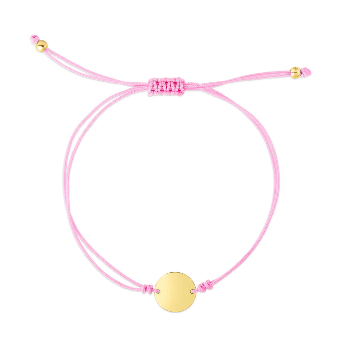 Engravable 14K Yellow Gold Circle Disc Cord Friendship Bracelet 5" - 9.25" Adjustable - WJD Exclusives
