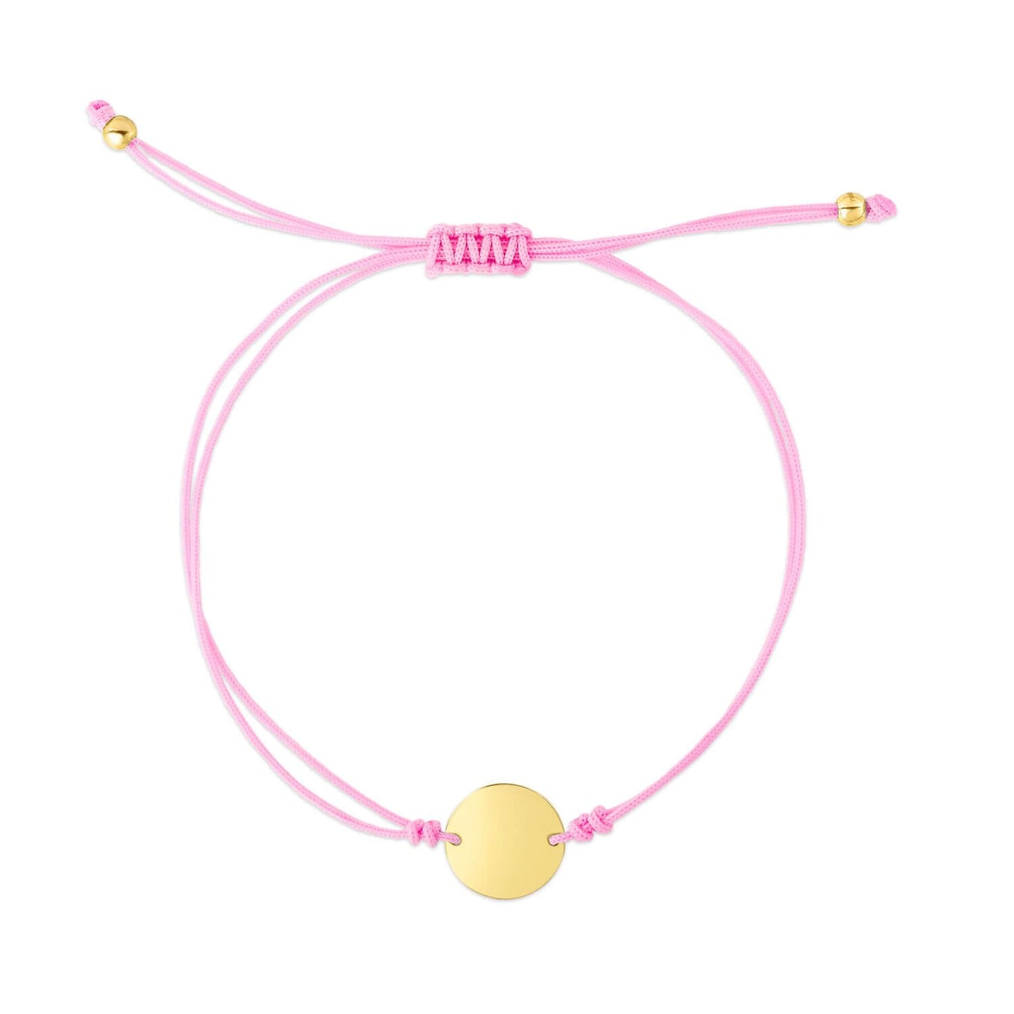 Engravable 14K Gold Yellow Cord Circle Disc Friendship Bracelet 9.25" Adjustable