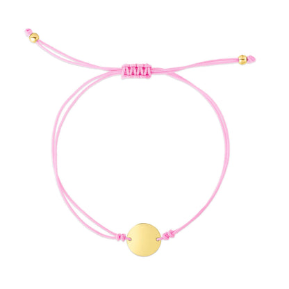 Engravable 14K Gold Yellow Cord Circle Disc Friendship Bracelet 9.25" Adjustable