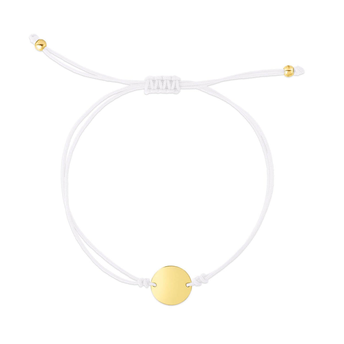 Engravable 14K Yellow Gold Circle Disc Cord Friendship Bracelet 5" - 9.25" Adjustable - WJD Exclusives