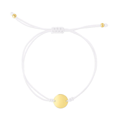 Engravable 14K Gold Yellow Cord Circle Disc Friendship Bracelet 9.25" Adjustable