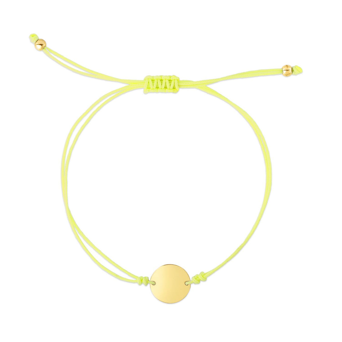 Engravable 14K Yellow Gold Circle Disc Cord Friendship Bracelet 5" - 9.25" Adjustable - WJD Exclusives