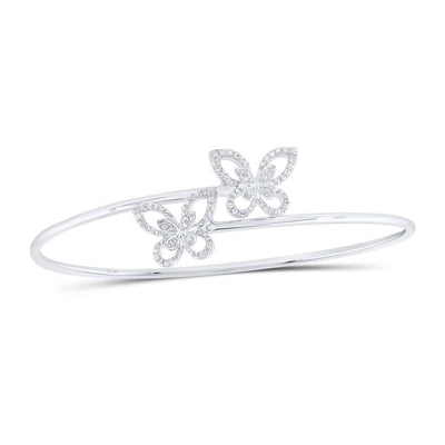 0.40CTW Natural Diamond 10K Gold Yellow White Rose Butterfly Bangle Bracelet (Hollow) 7.5" - WJD Exclusives