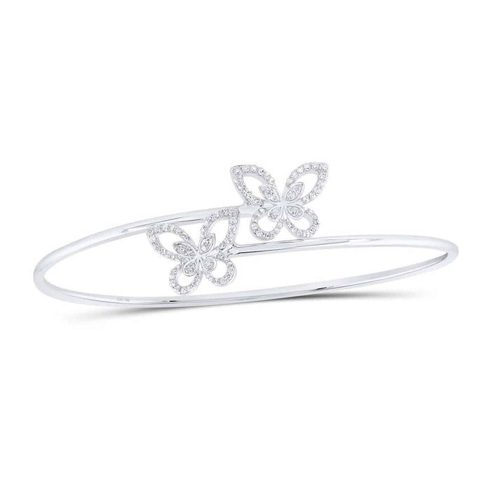 0.40CTW Natural Diamond 10K Gold Yellow White Rose Butterfly Bangle Bracelet (Hollow) 7.5" - WJD Exclusives