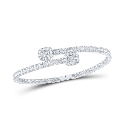 4.80CTW Natural Diamond Baguette 10K Gold Yellow Rose White Cuff Bangle Bracelet