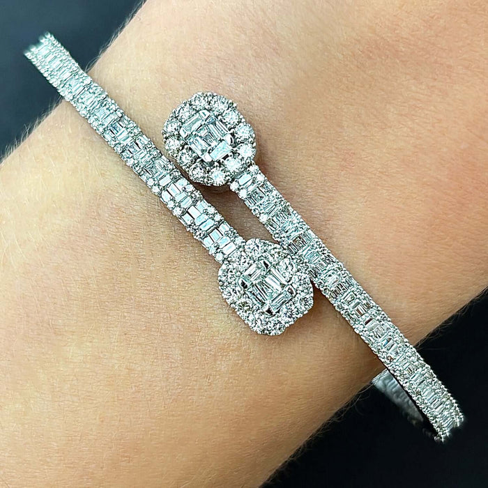 4.80CTW Natural Diamond Baguette 10K Gold Yellow Rose White Cuff Bangle Bracelet (Solid Links) - WJD Exclusives