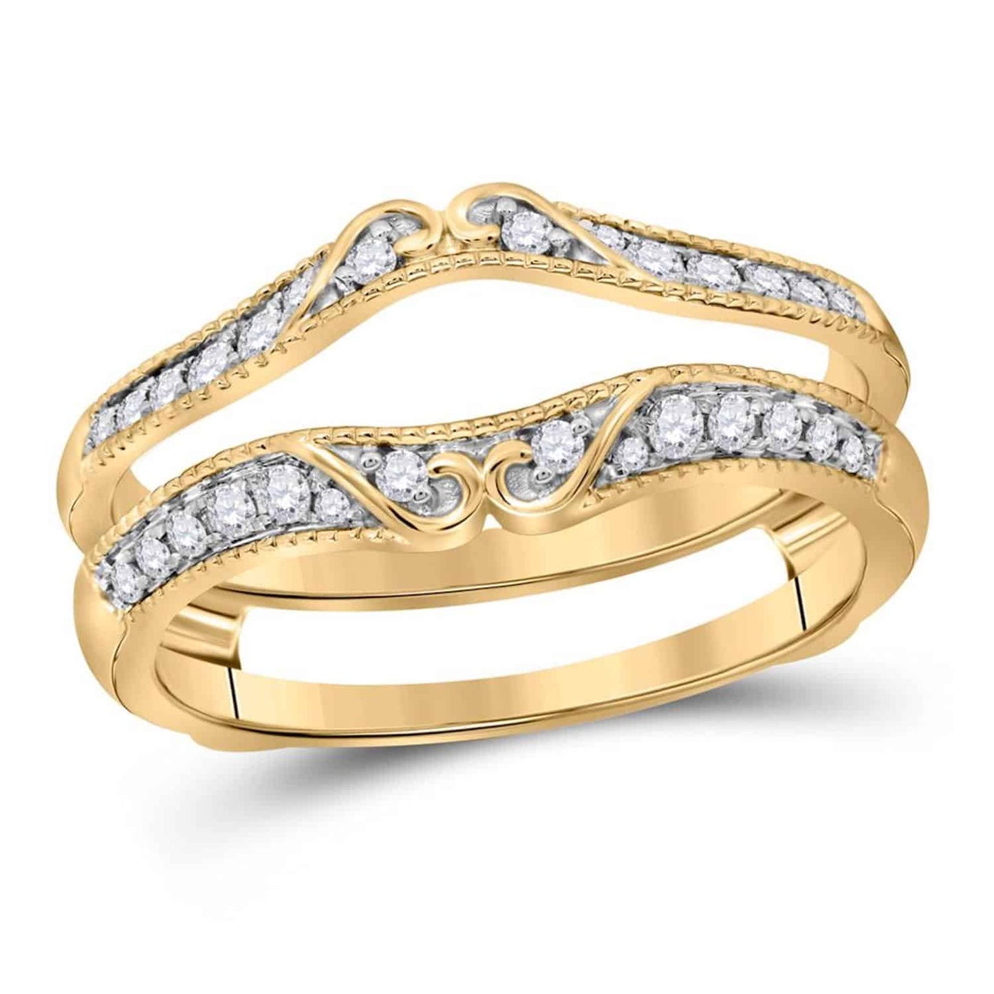 0.25CTW Real Diamond Round 14K Gold Yellow Wrap Filigree Ring Enhancer