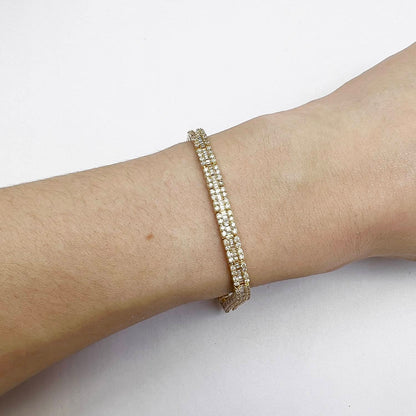 4CTW Real Diamond Baguette Round 14K Gold Tennis Bracelet 8"