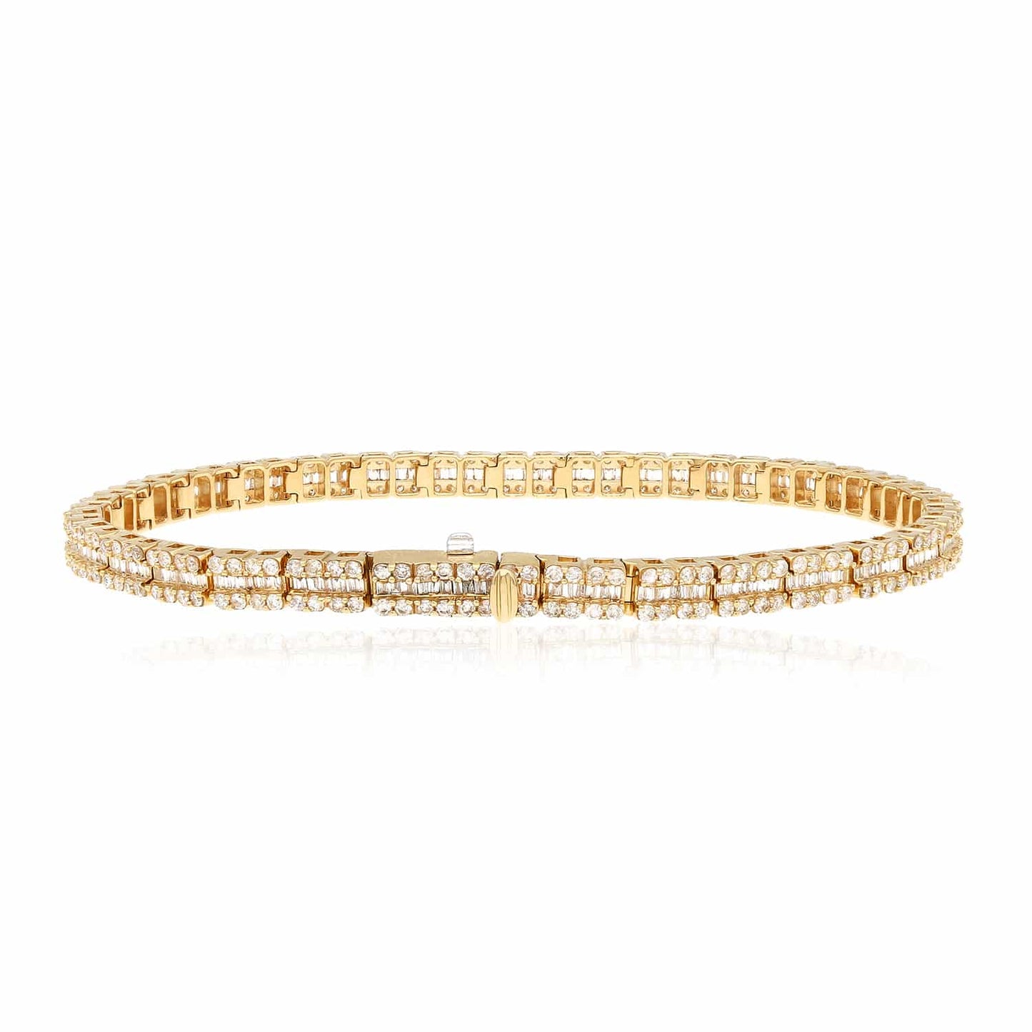 4CTW Real Diamond Baguette Round 14K Gold Tennis Bracelet 8"