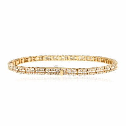 4CTW Real Diamond Baguette Round 14K Gold Tennis Bracelet 8"