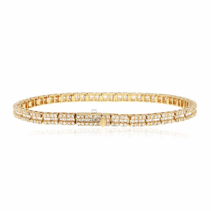 4CTW Natural Diamond 14K Yellow Gold Baguette Round Tennis Bracelet 8" - WJD Exclusives