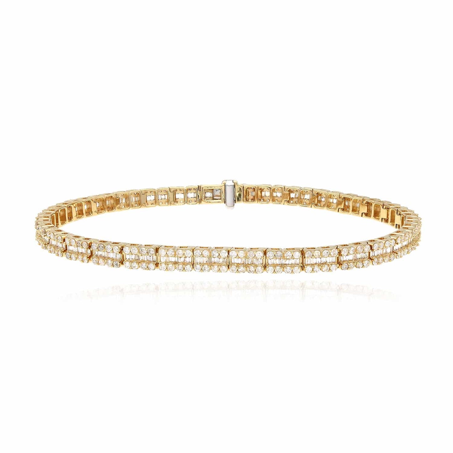 4CTW Real Diamond Baguette Round 14K Gold Tennis Bracelet 8"