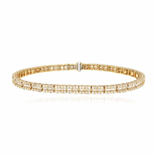 4CTW Real Diamond Baguette Round 14K Gold Tennis Bracelet 8"