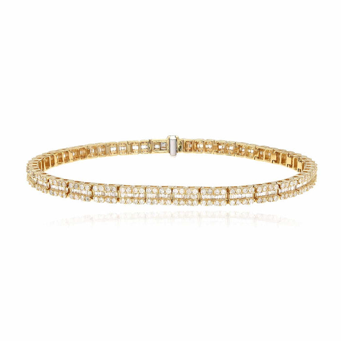 4CTW Natural Diamond 14K Yellow Gold Baguette Round Tennis Bracelet 8" - WJD Exclusives
