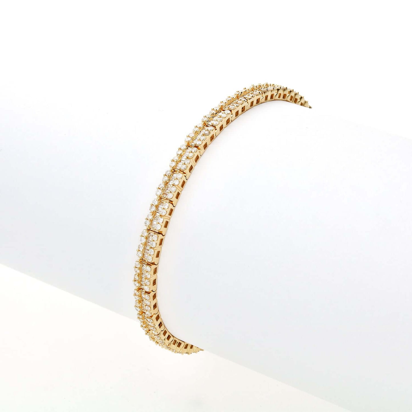 4CTW Real Diamond Baguette Round 14K Gold Tennis Bracelet 8"