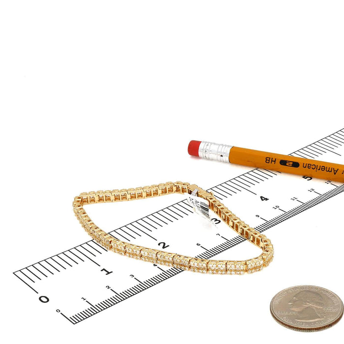 4CTW Natural Diamond 14K Yellow Gold Baguette Round Tennis Bracelet 8" - WJD Exclusives