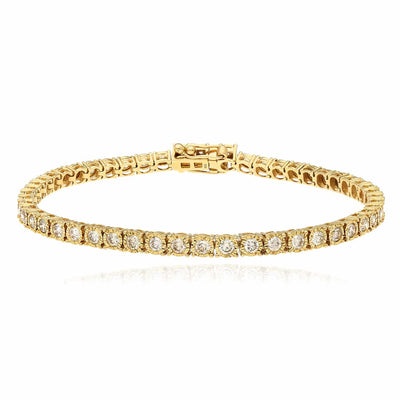 2.80CTW Natural Diamond 10K Yellow Gold Bezel Tennis Bracelet 7" - WJD Exclusives