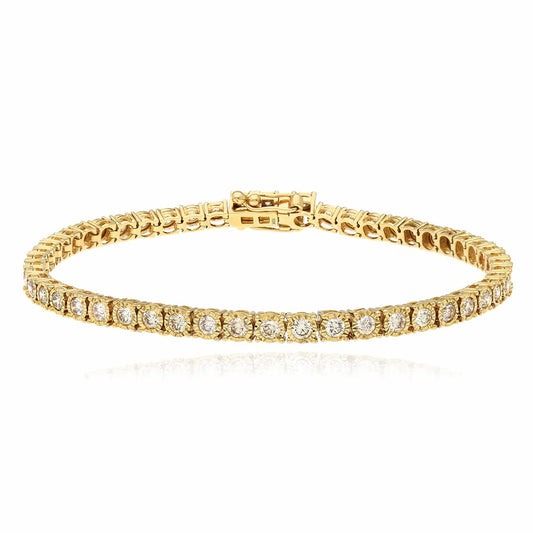 2.80CTW Real Diamond 10K Gold Yellow Bezel Tennis Bracelet 7"