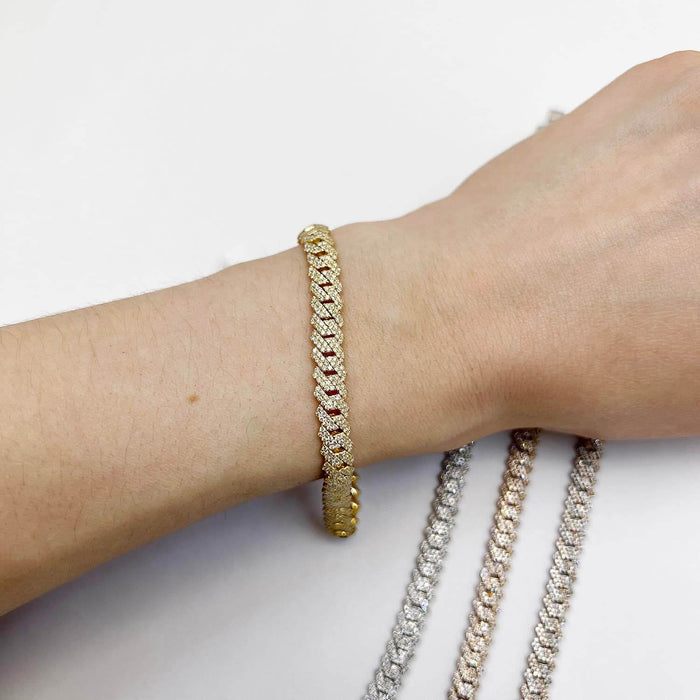 4.65CTW Natural Diamond Pave 14K Rose Gold Yellow White Edge Miami Bracelet (Solid Links) 7.5" - WJD Exclusives